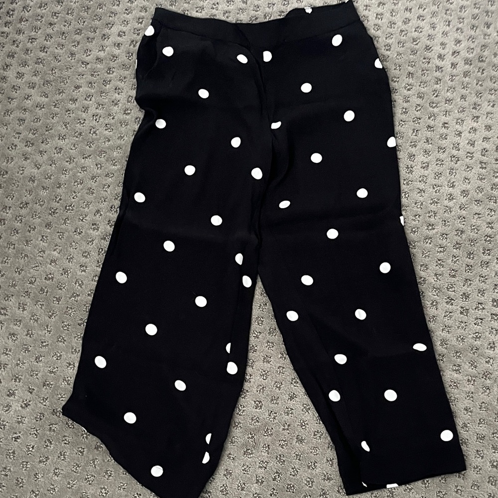 LOFT Black Wide Leg Pants with White Dots